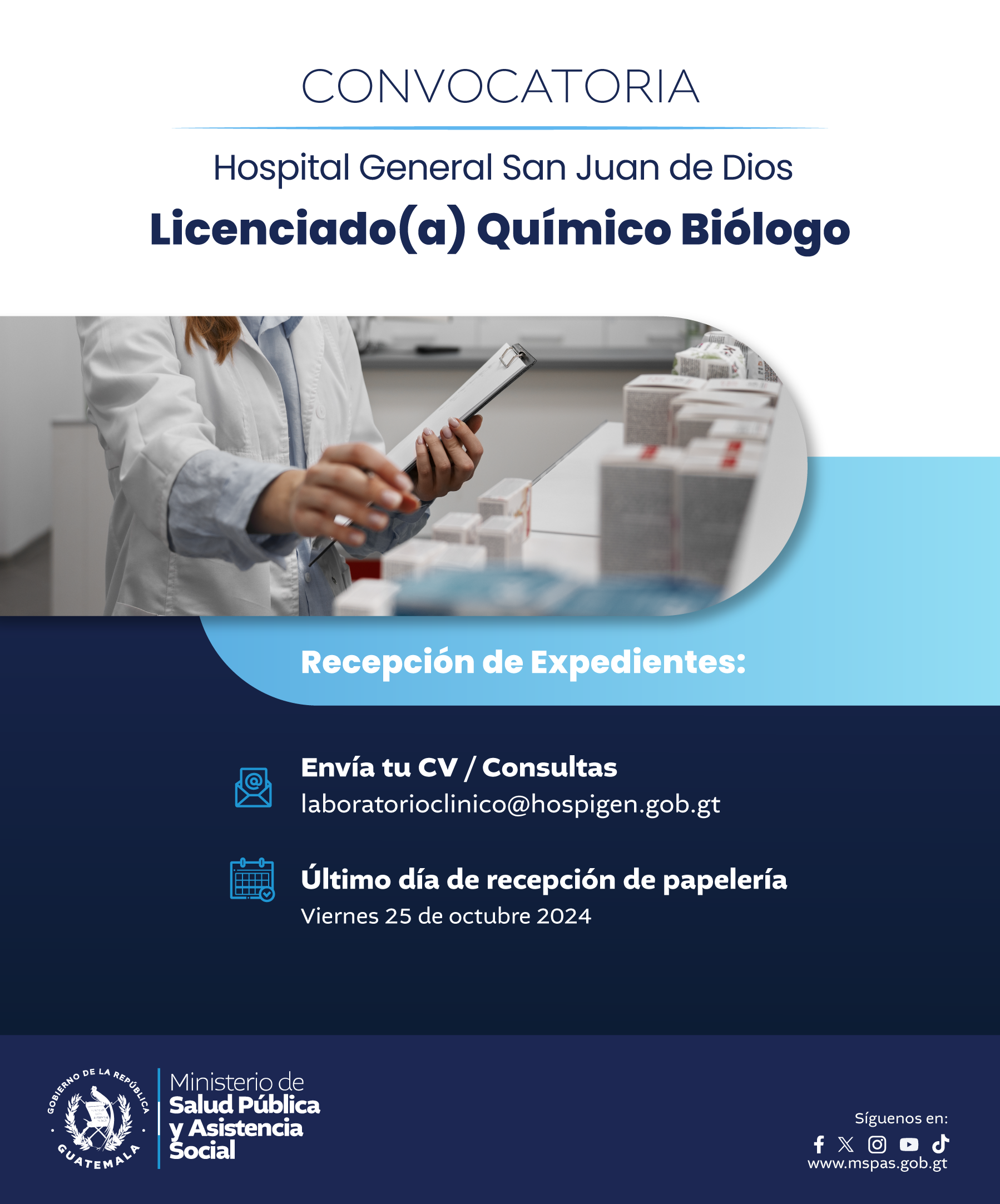 Oferta laboral para Químico (a) Biólogo (a) para el Hospital General San Juan de Dios