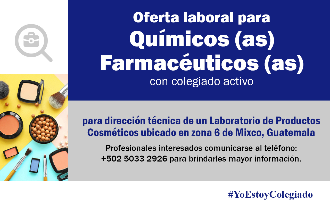 Oferta laboral para Químico (a) Farmacéutico (a) para dirección técnica de Laboratorio de Productos Cosméticos