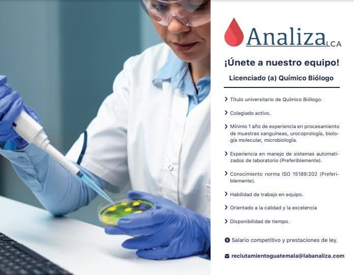 Oferta laboral para Químico (a) Biólogo (a)