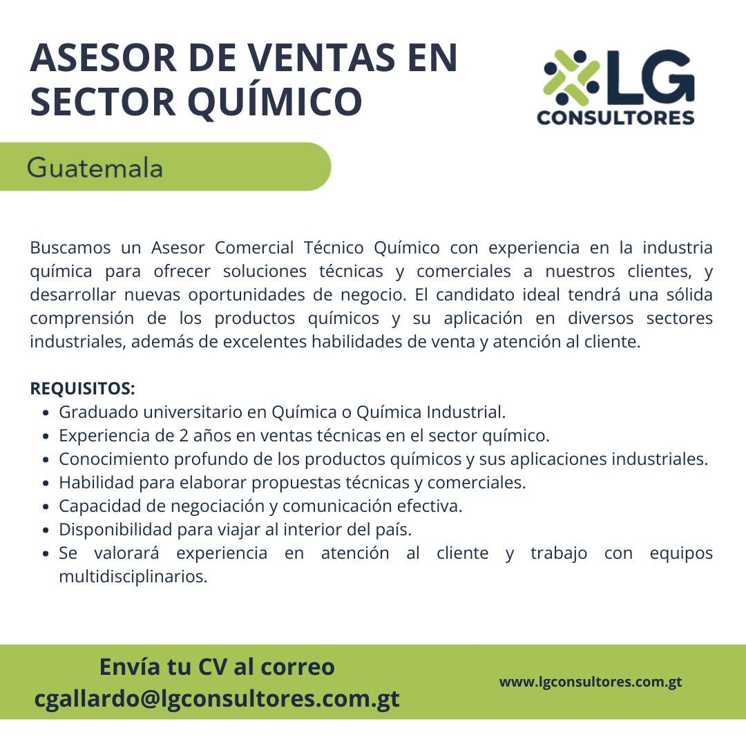 Oferta laboral para Químico (a) para asesoría de ventas