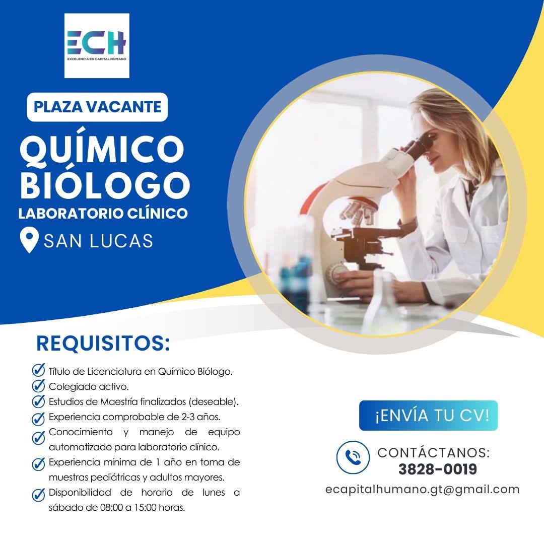 Oferta laboral para Químico (a) Biólogo (a)