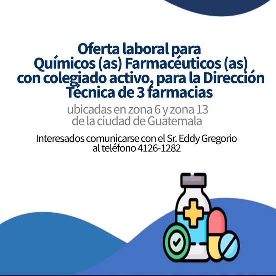 Oferta laboral para Químicos (as) Farmacéuticos (as) para direcciones técnicas de farmacias