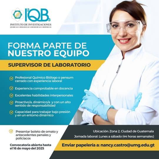 Oferta laboral para Químico (a) Biólogo (a) para supervisión de laboratorio