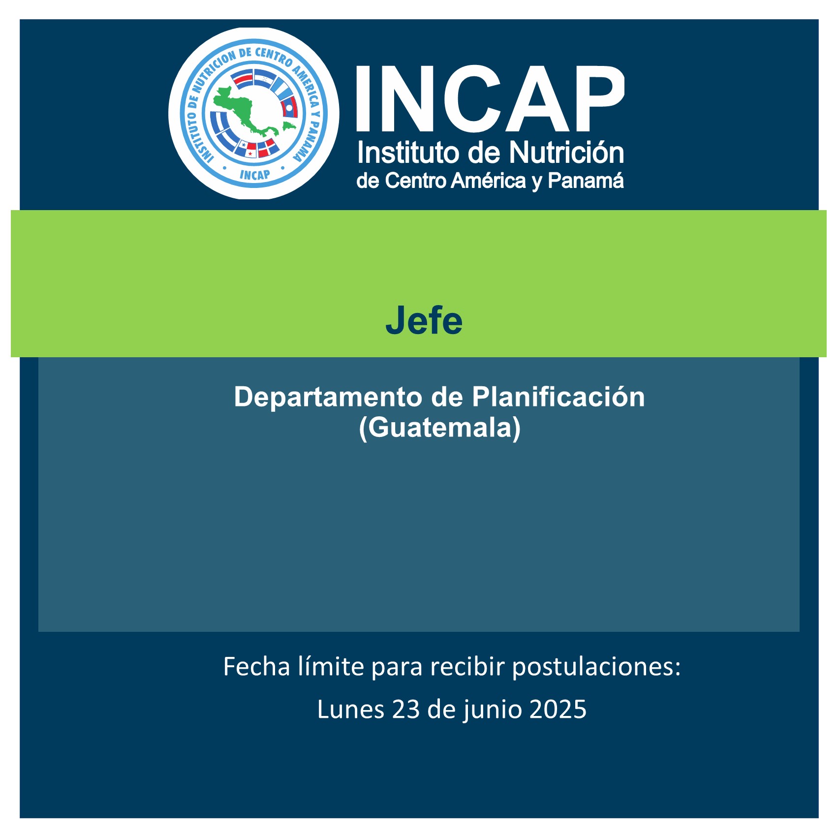 Oferta laboral para Nutricionista para Jefe de Planificación del INCAP