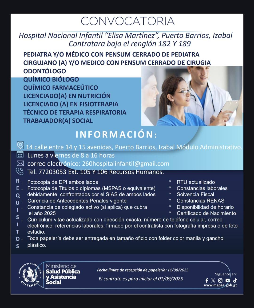 Oferta laboral para Químico Farmacéutico, Químico Biólogo y Nutricionista