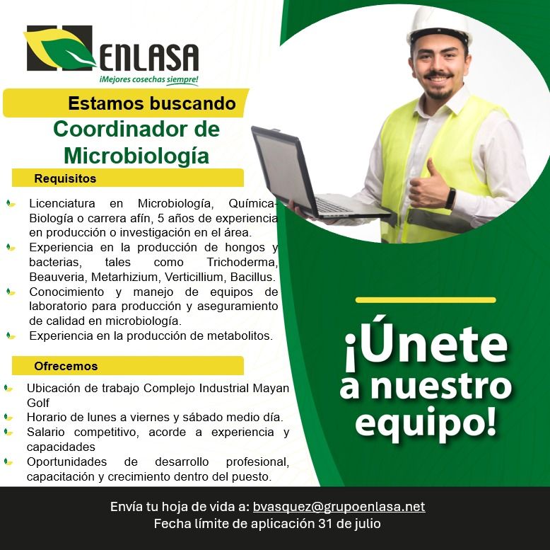 Oferta laboral para Coordinador de Microbiología