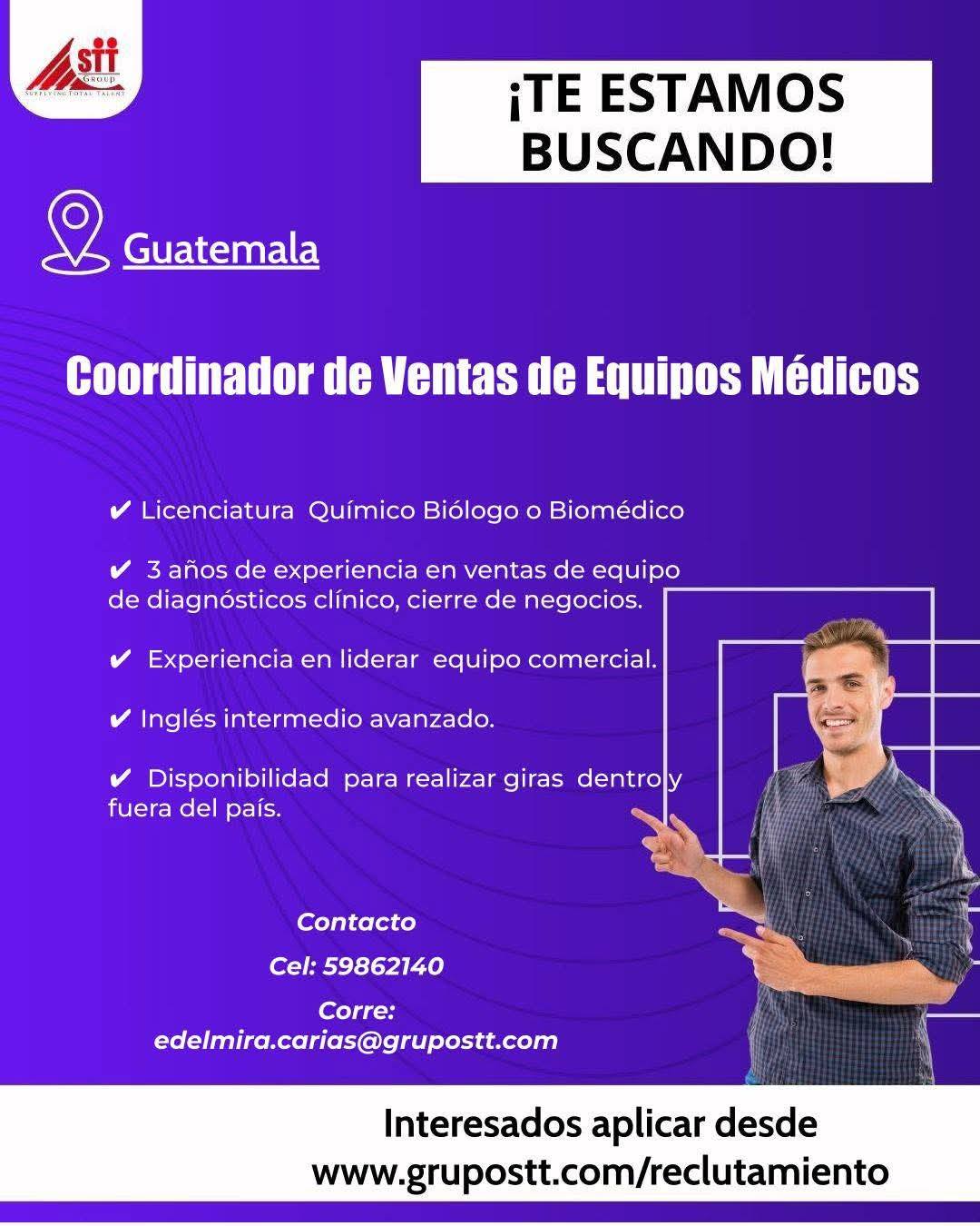 Oferta laboral para Químico (a) Biólogo (a) para Coordinador de Ventas