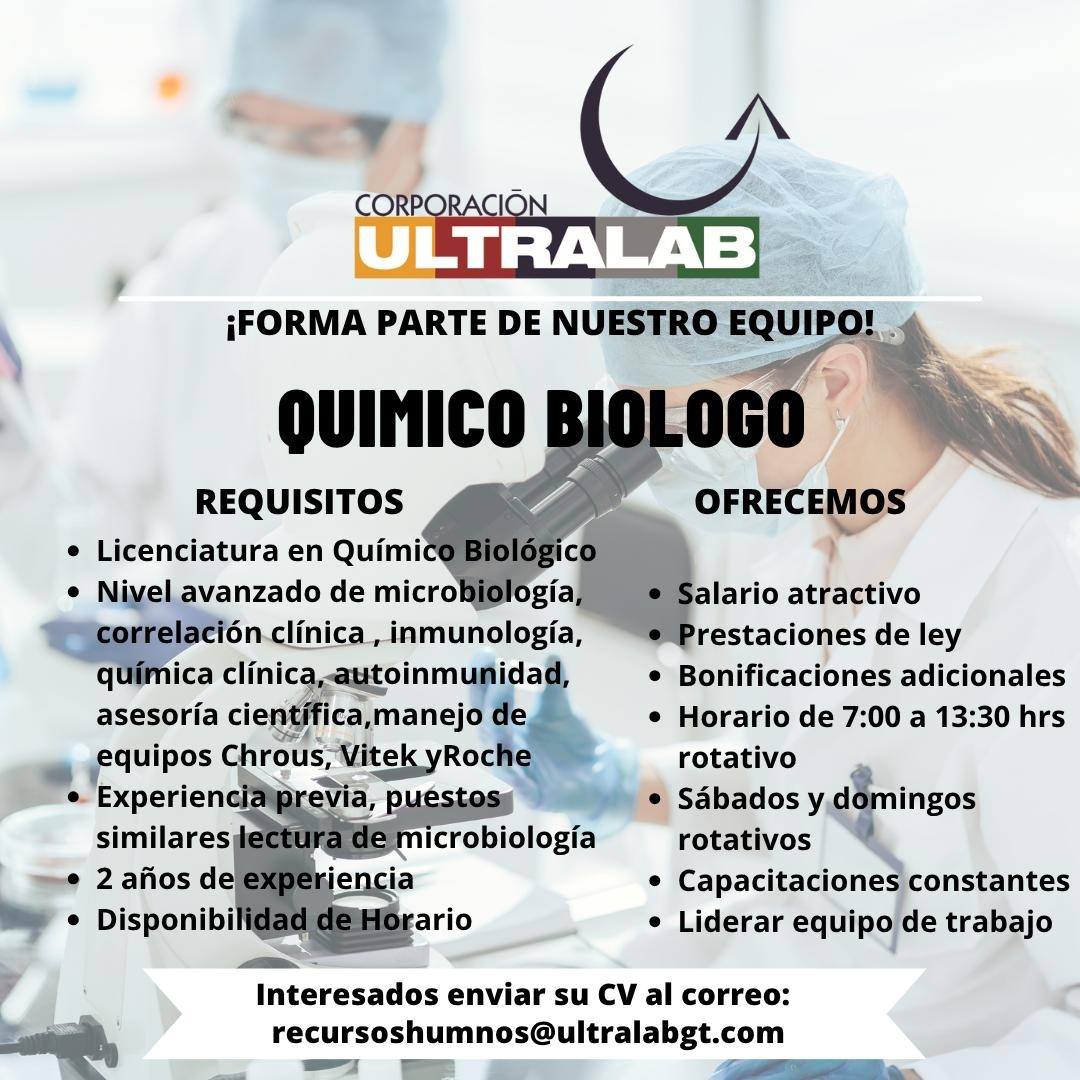 Oferta laboral para Químico (a) Biólogo (a)