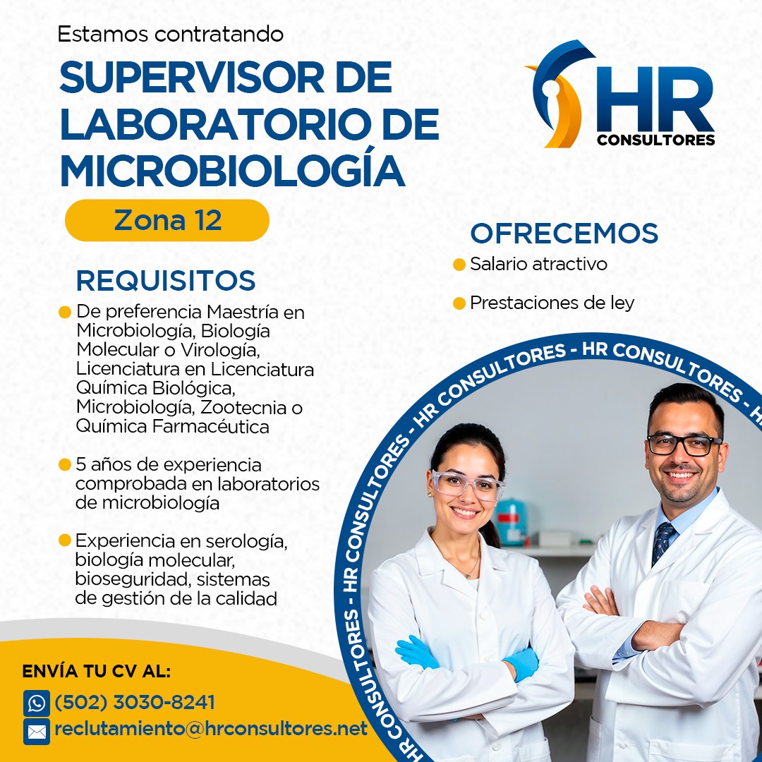 Oferta laboral para puesto de Supervisor de Laboratorio de Microbiología