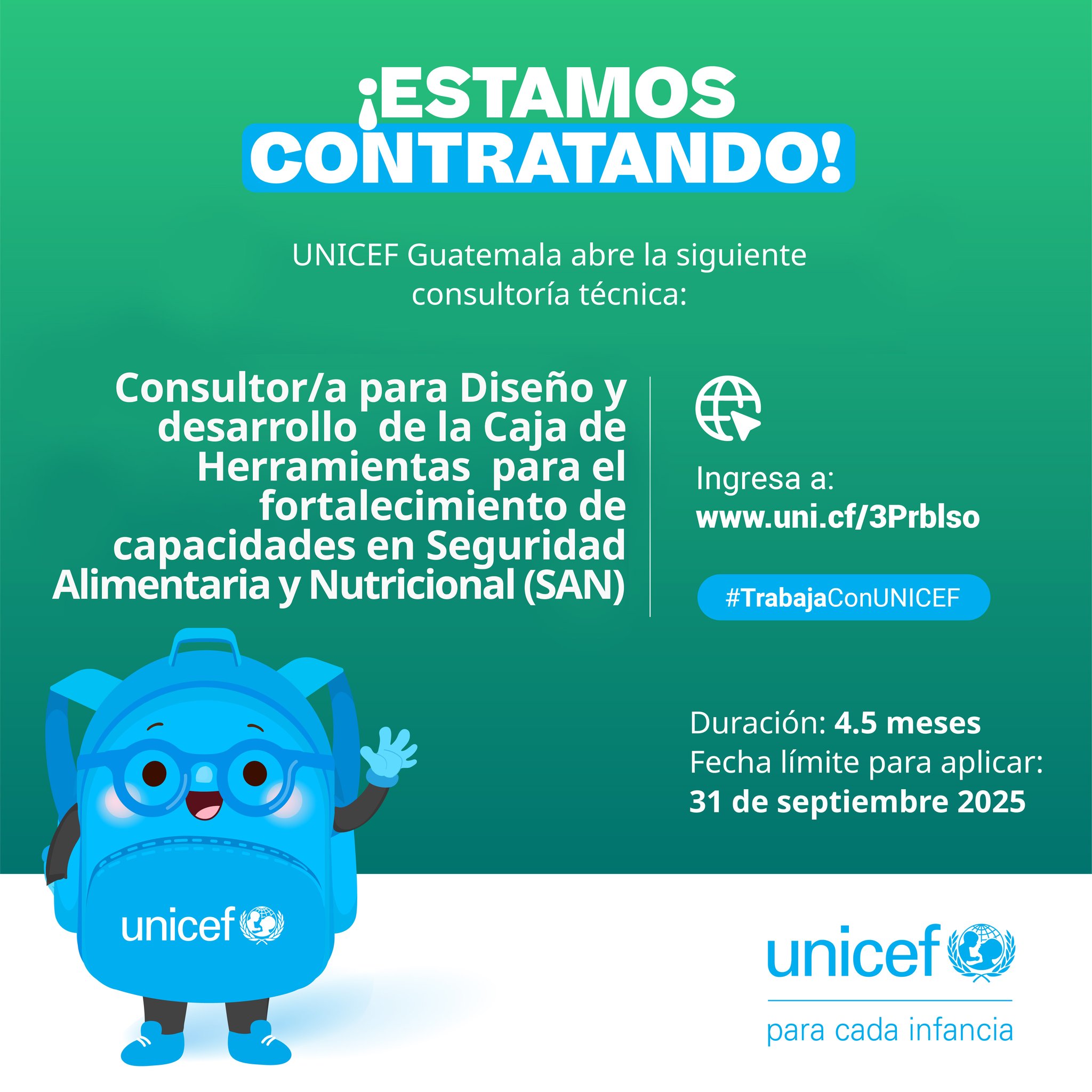 Oferta laboral para Nutricionista para consultoría para diseño y desarrollo de la Caja de Herramientas para el fortalecimiento de capacidades en Seguridad Alimentaria y Nutricional (SAN)