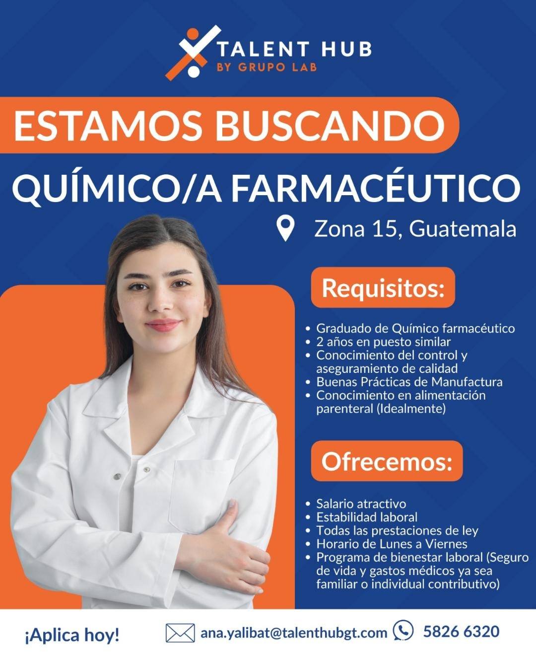Oferta laboral para Químico (a) Farmacéutico (a)