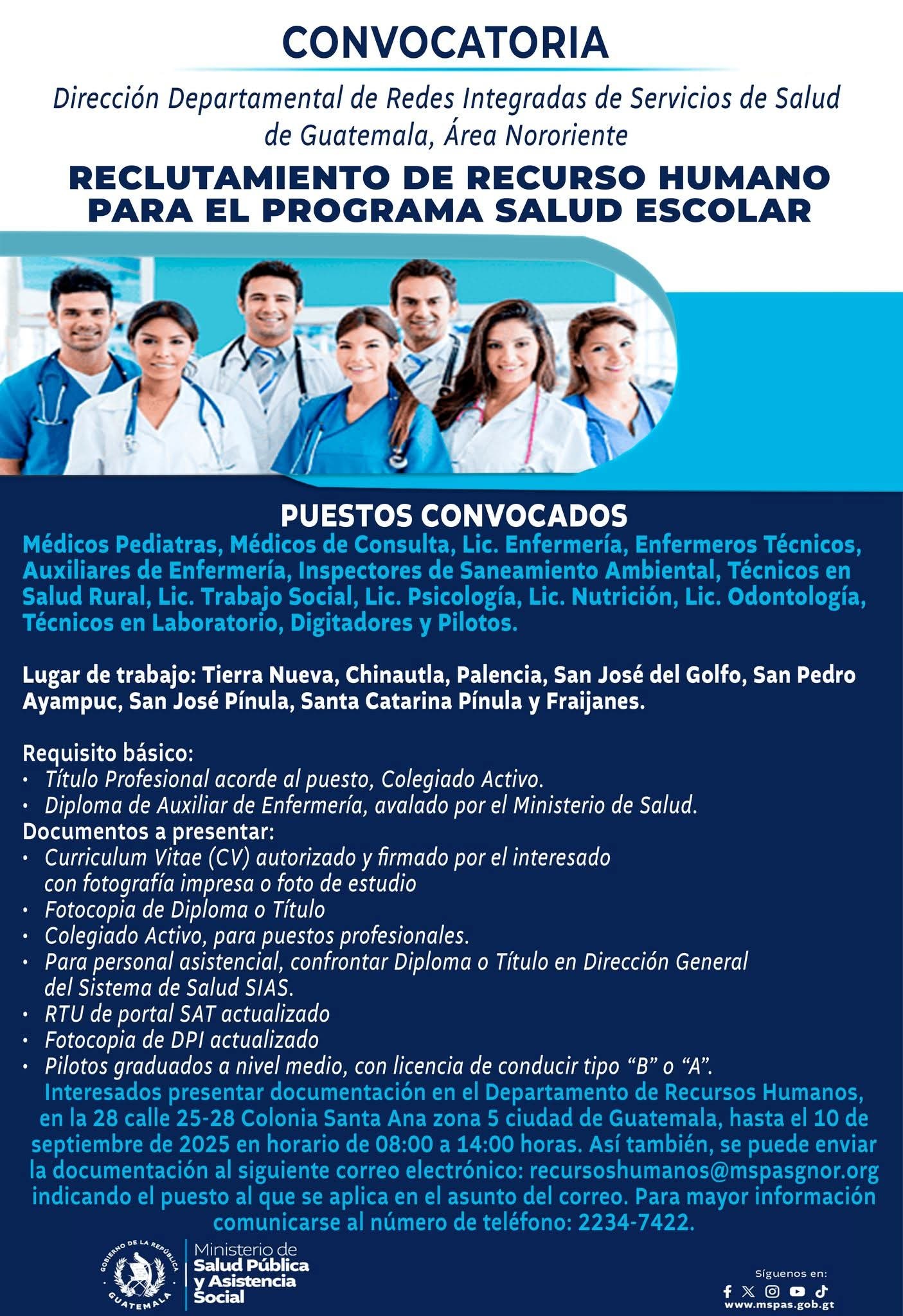 Oferta para Nutricionista para la Dirección Departamental de Redes Integradas de Salud