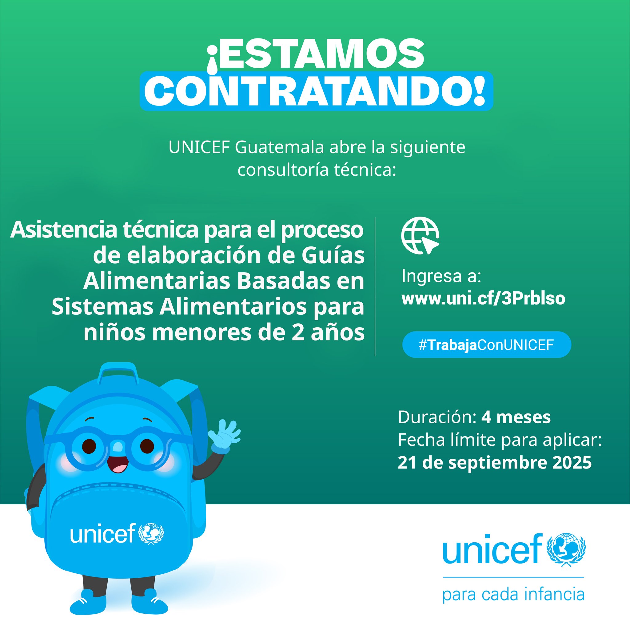 Oferta laboral para Nutricionista para consultoría de Unicef