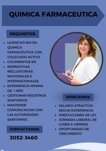 Oferta laboral para Químico (a) Farmacéutico (a)