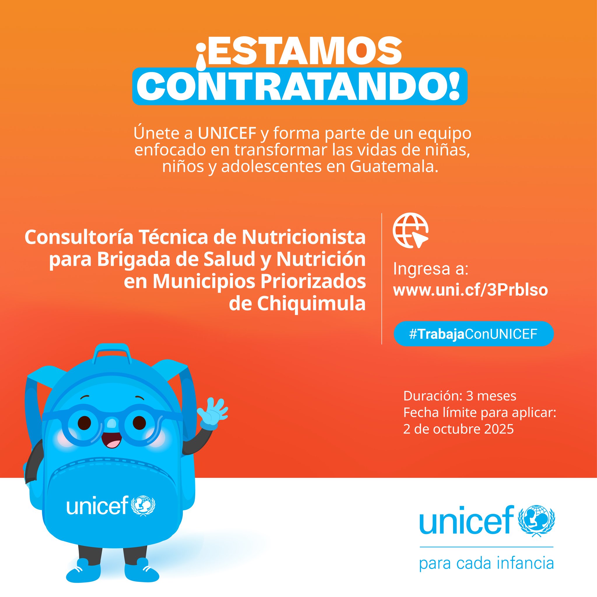 Oferta laboral para Nutricionista para consultoría técnica en Chiquimila