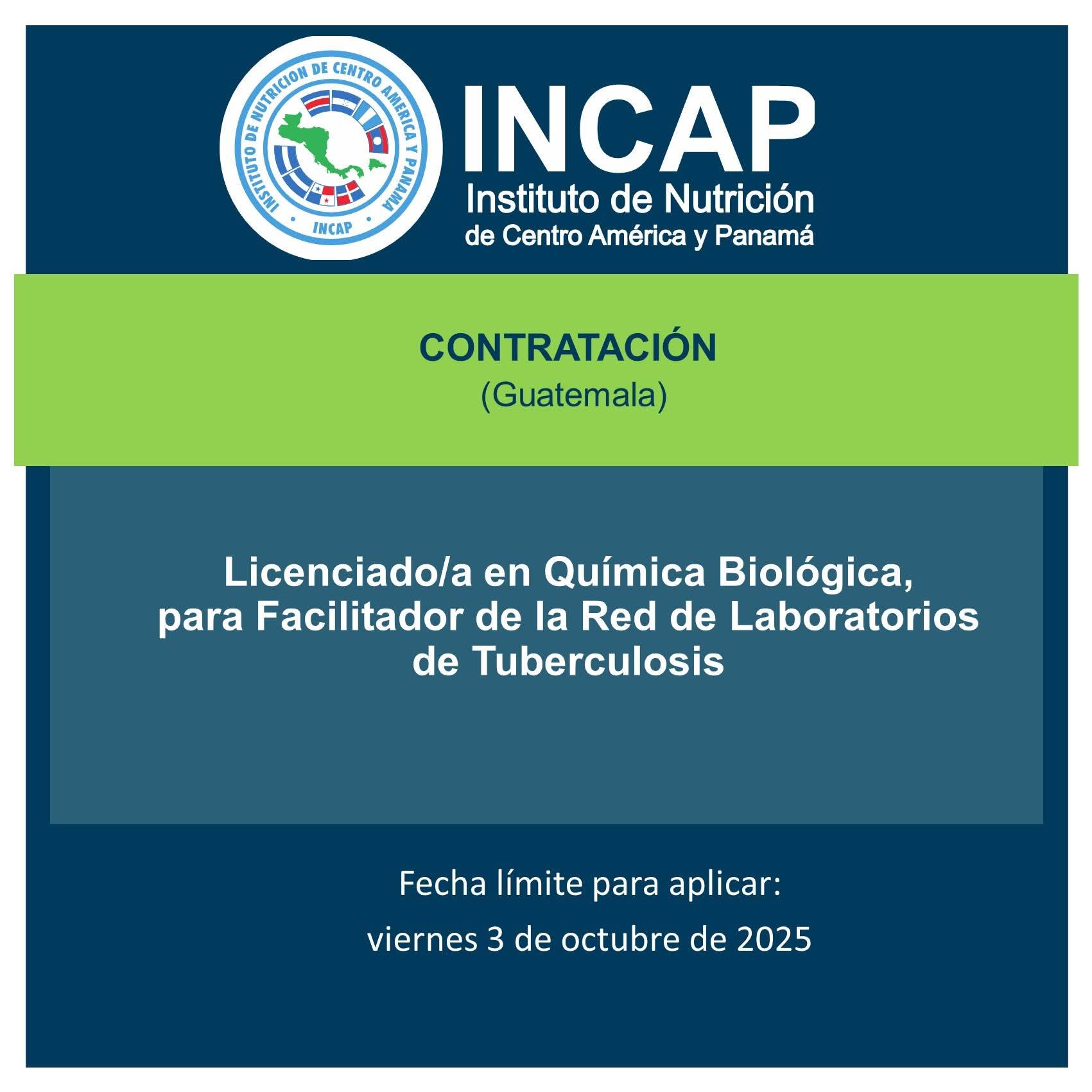 Oferta laboral para Químico (a) Biólogo (a) para la Red de Laboratorios de Tuberculosis