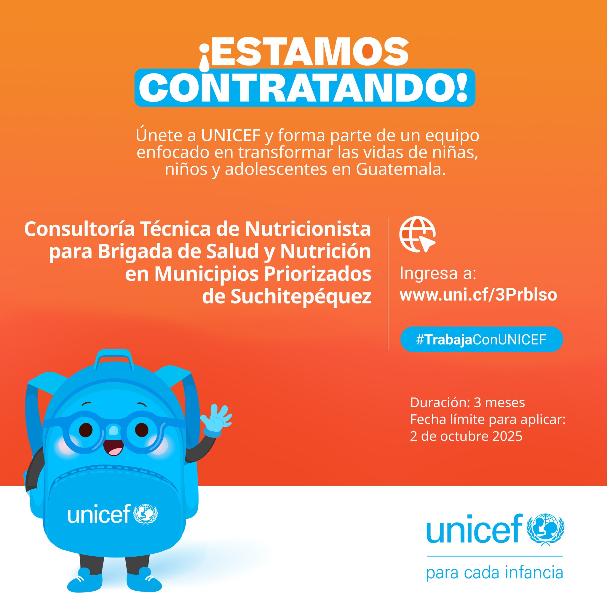 Oferta laboral para Nutricionista para consultoría técnica en Suchitepéquez