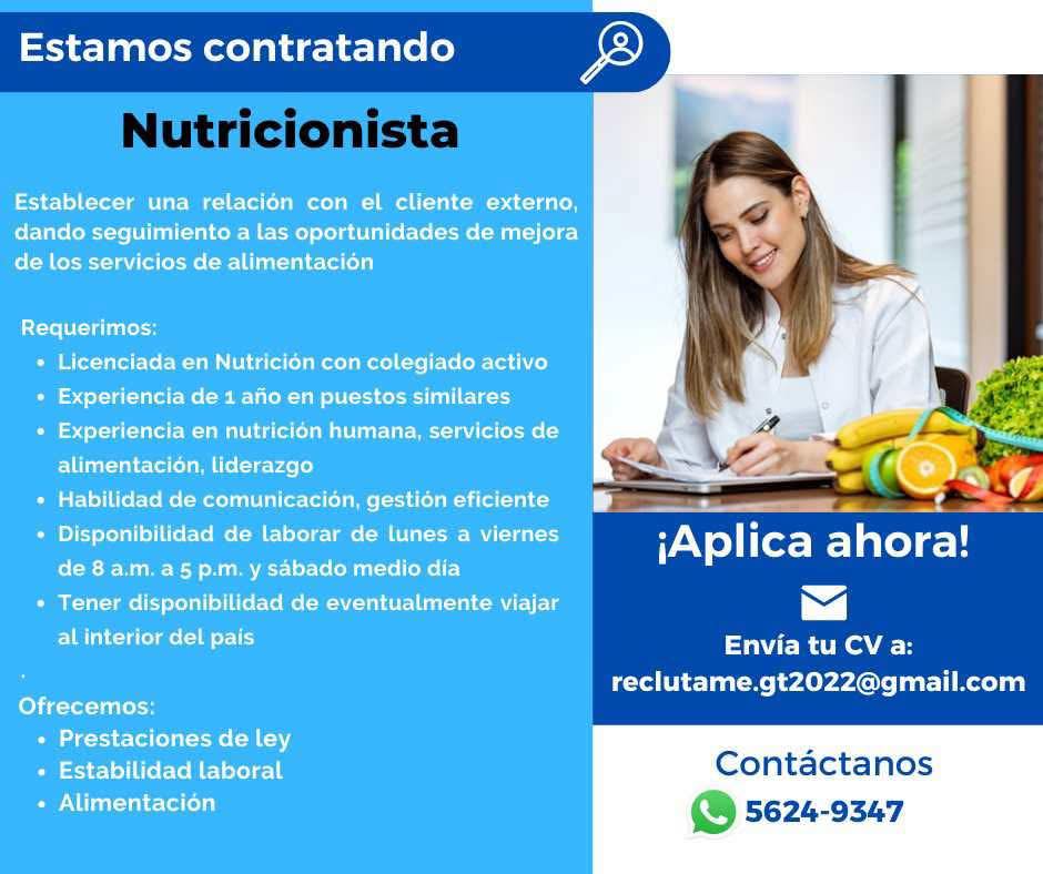 Oferta laboral para Nutricionista