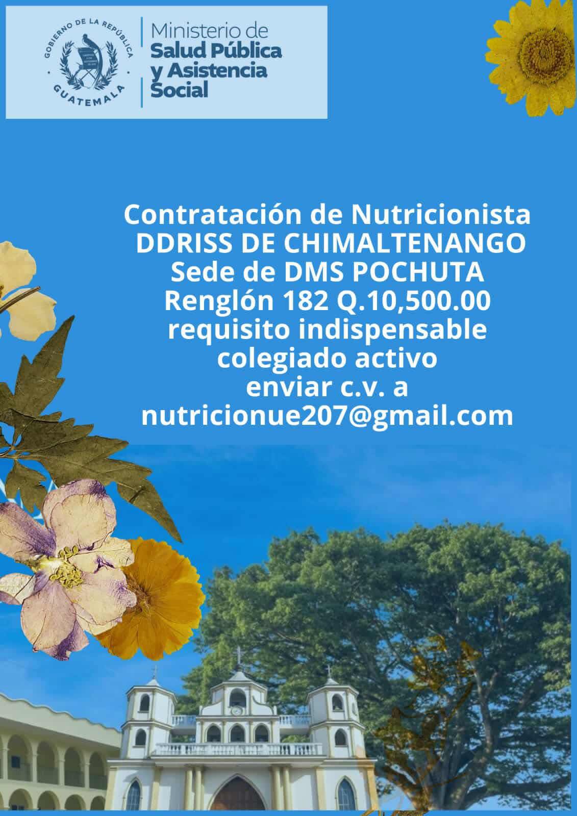Oferta laboral para Nutricionista para Chimaltenango