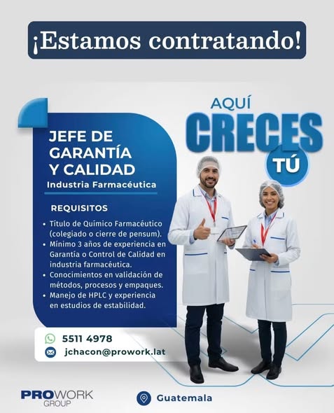 Oferta laboral para Químico (a) Farmacéutico (a)