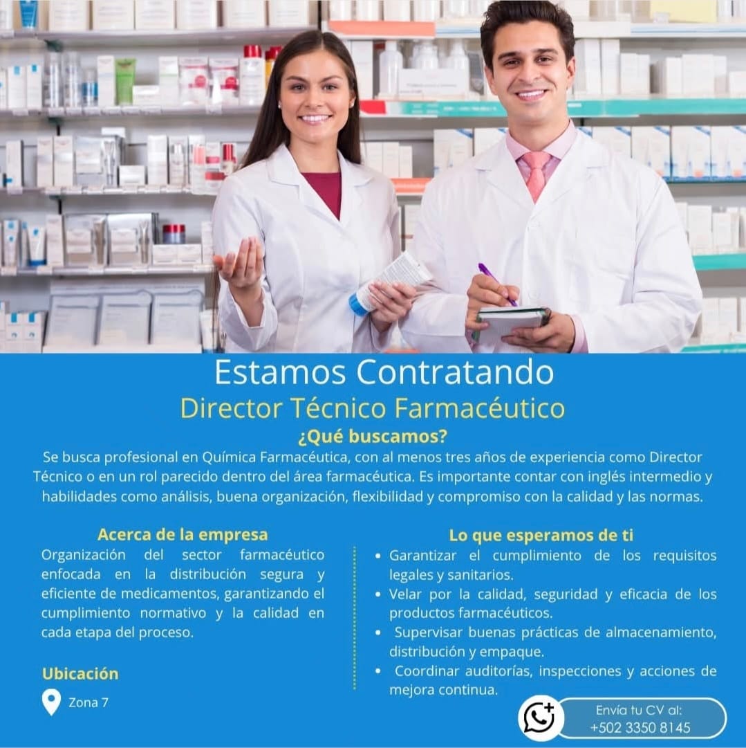 Oferta laboral para Químico (a) Farmacéutico (a)