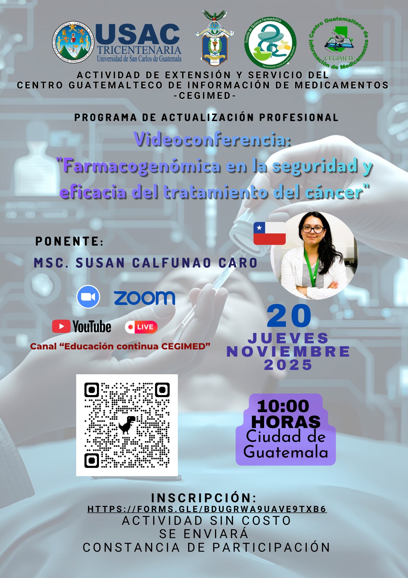 Videoconferencia: «Farmacogenómica en la seguridad y eficacia del tratamiento del cáncer»