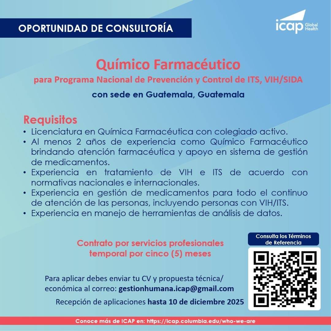 Oferta laboral para Químico (a) Farmacéutico (a) para programa nacional de  prevención y control de ITS VIH/SIDA
