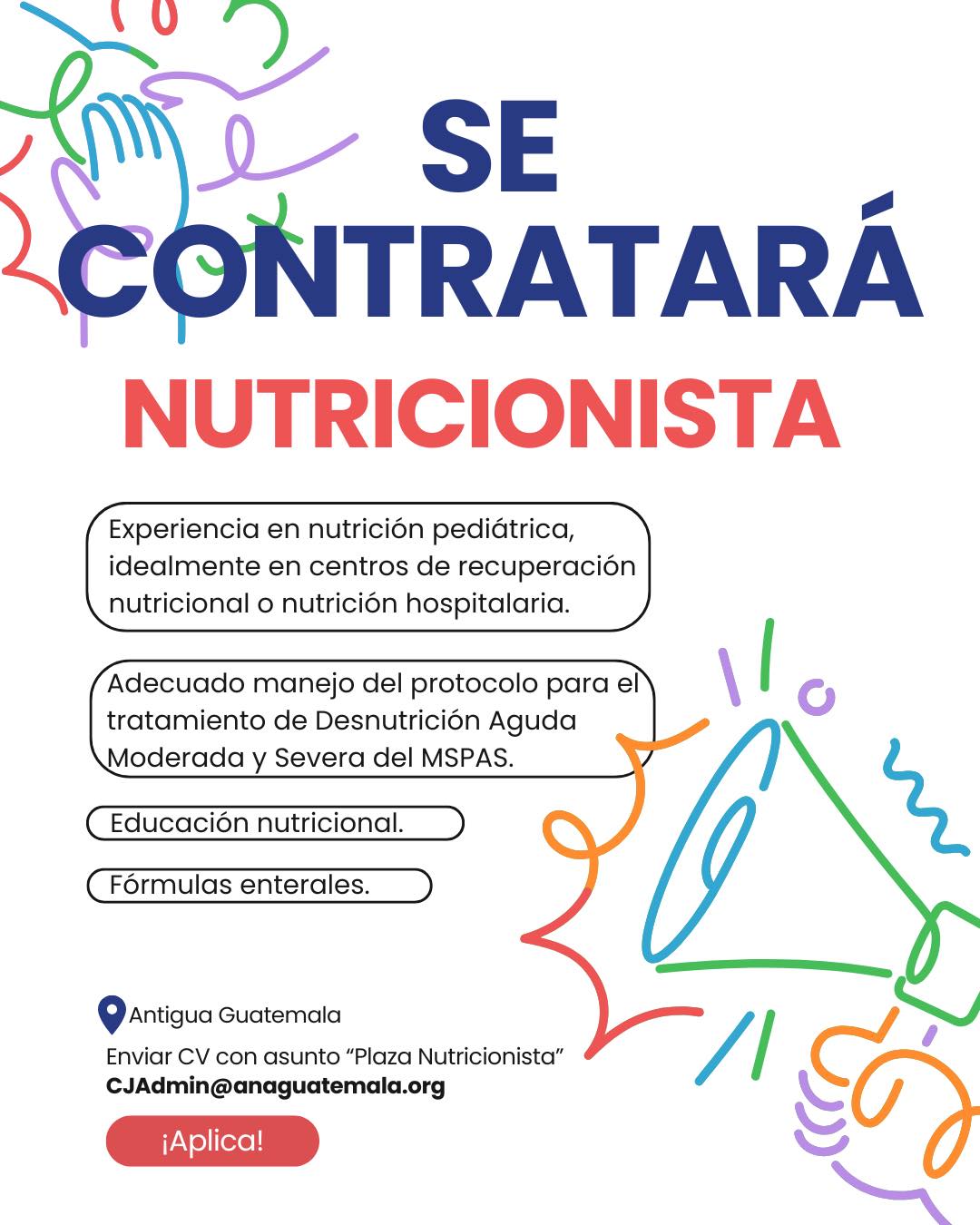 Oferta laboral para Nutricionista para asociación en Antigua Guatemala
