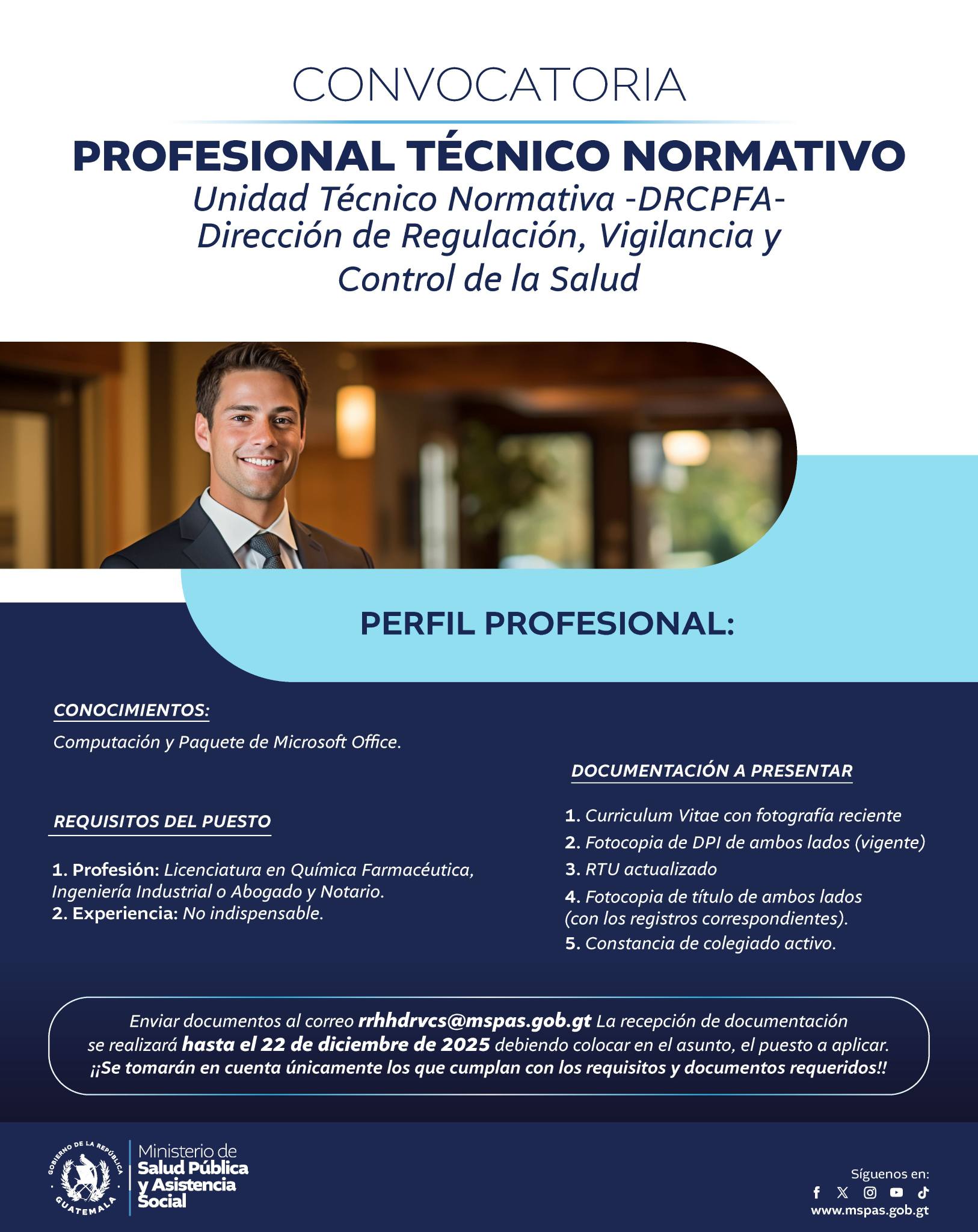 Oferta laboral para Químico (a) Farmacéutico (a) para profesional técnico normativo