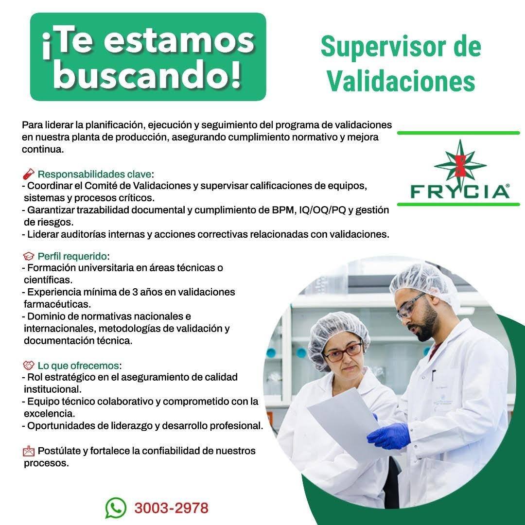 OFERTA LAOBRAL PARA SUPERVISOR DE VALIDACIONES