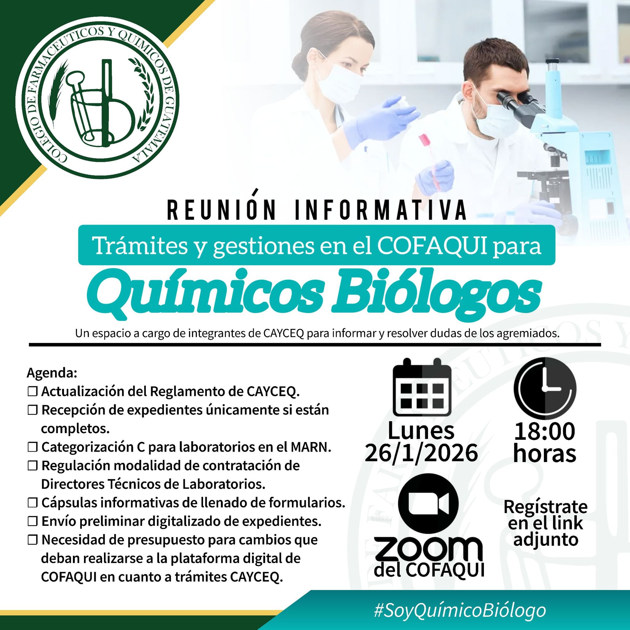 Reunión informativa «Trámites y gestiones en el COFAQUI para Químicos Biólogos».