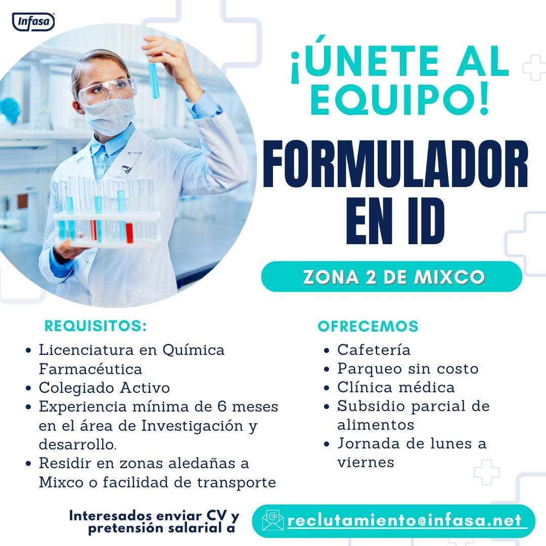 OFERTA LABORAL PARA QUÍMICO (A) FARMACÉUTICO (A) PARA LABORATORIO