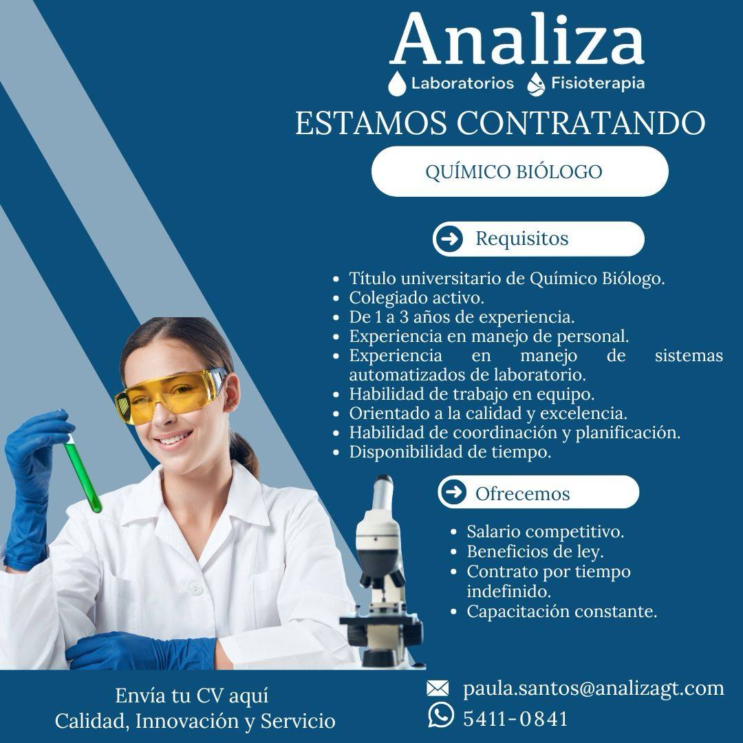 Oferta laboral para Químico (a) Biólogo (a) para laboratorio