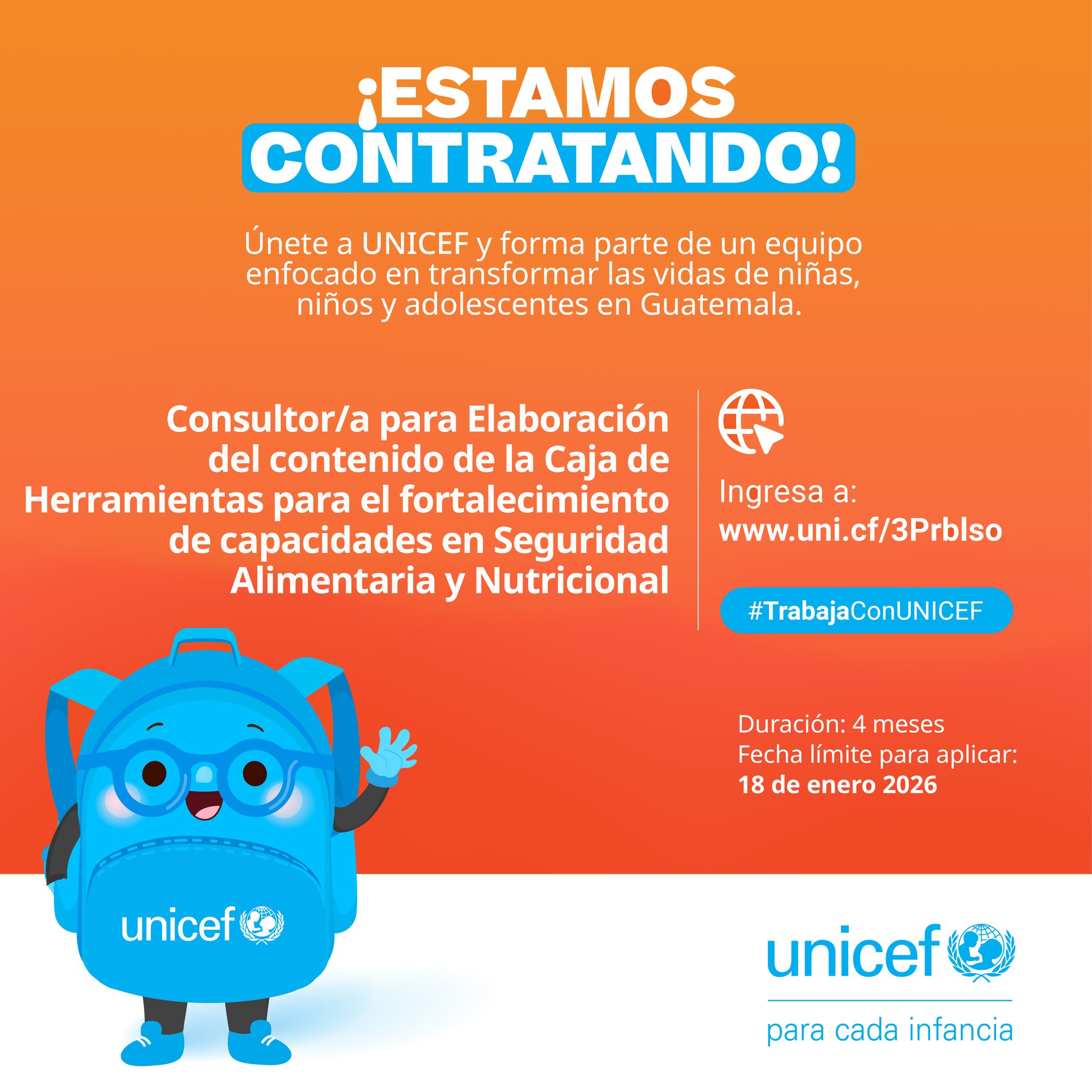 Oferta laboral para Nutricionista para Unicef Guatemala