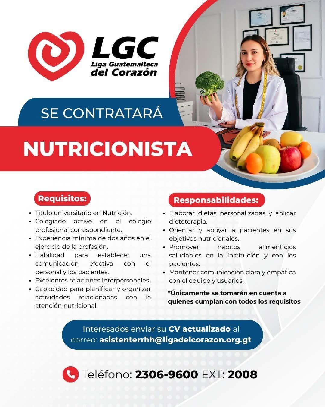 OFERTA LABORAL PARA NUTRICIONISTA