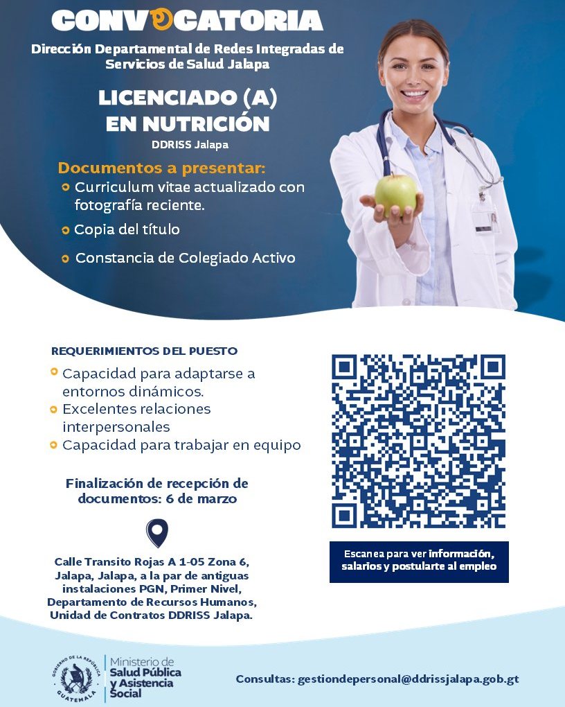 OFERTA LABORAL PARA NUTRICIONISTA