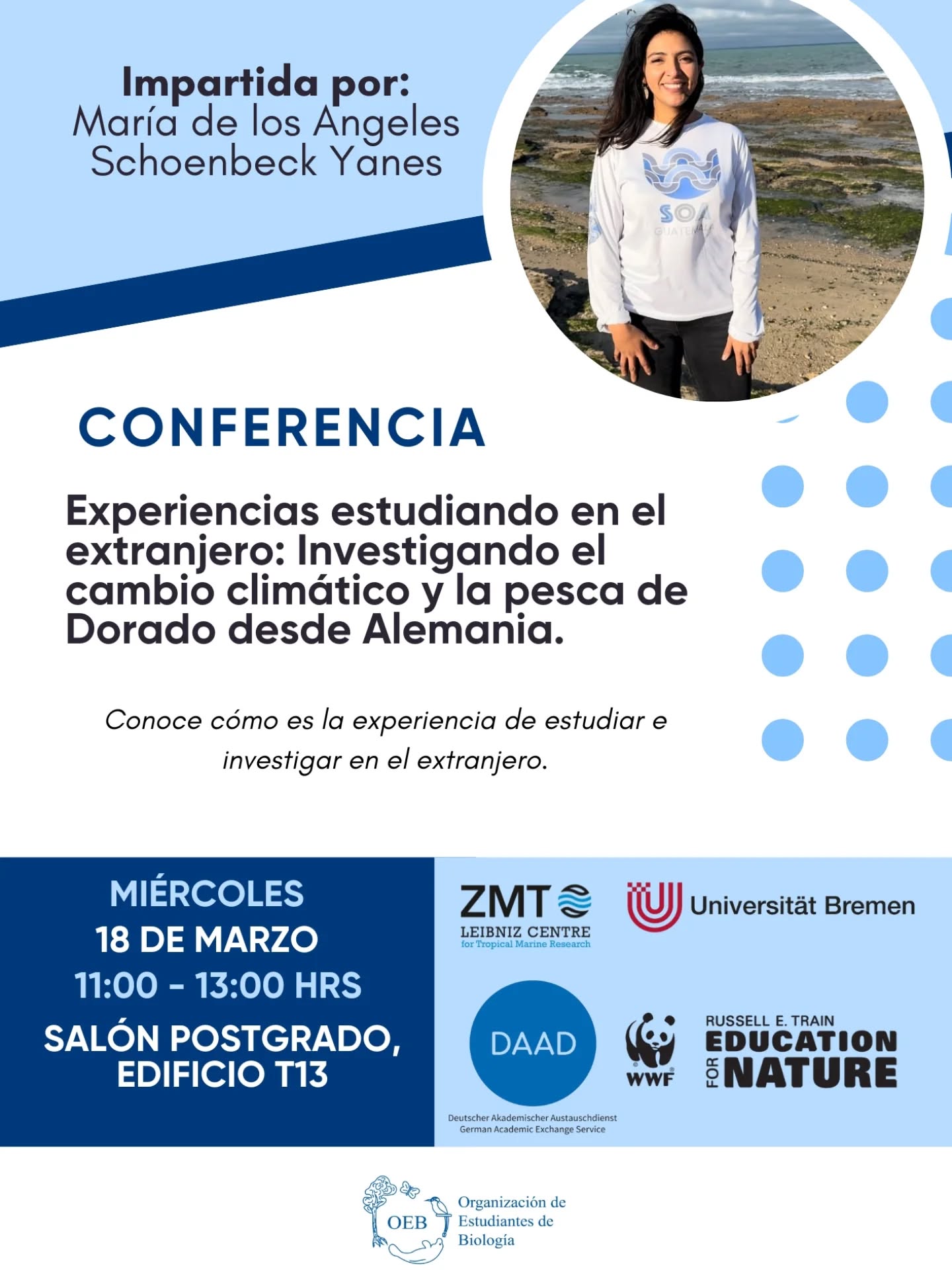 Conferencia «Experiencia estudiando en el extranjero: investigando el cambio climático y pesca del dorado desde Alemania.