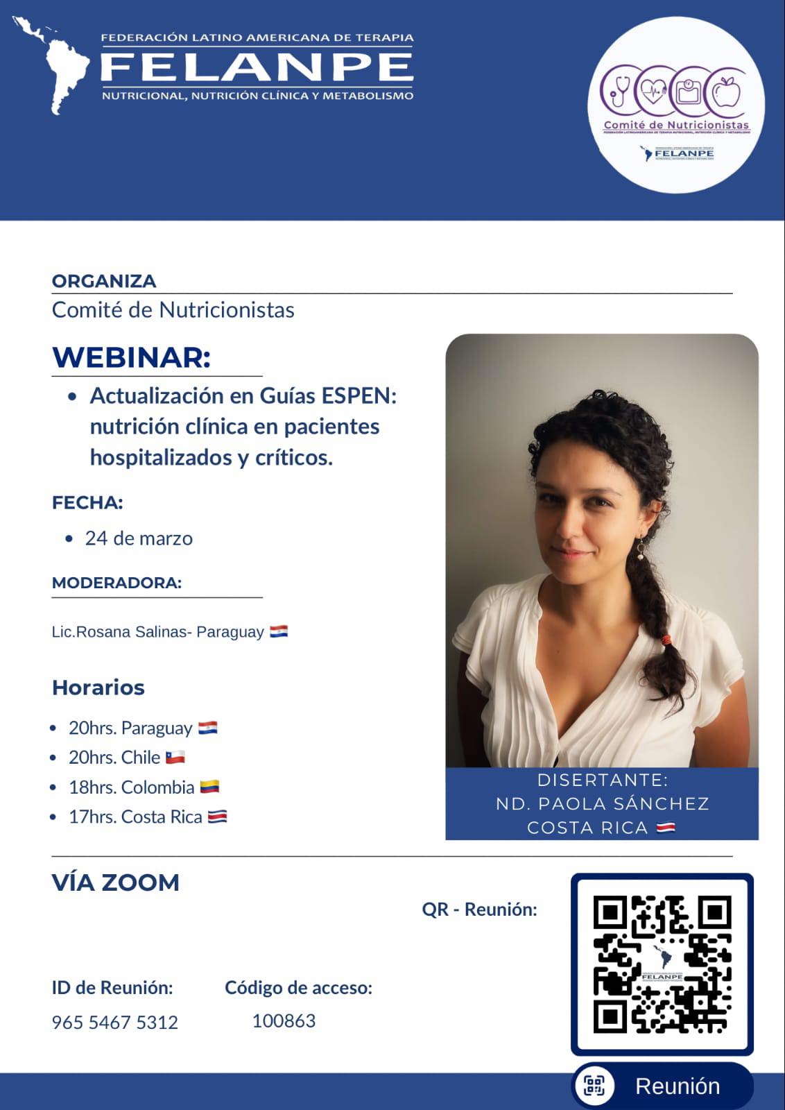 Webinar «Actualización en Guías ESPEN : Nutrición Clínica en pacientes hospitalizados y críticos»