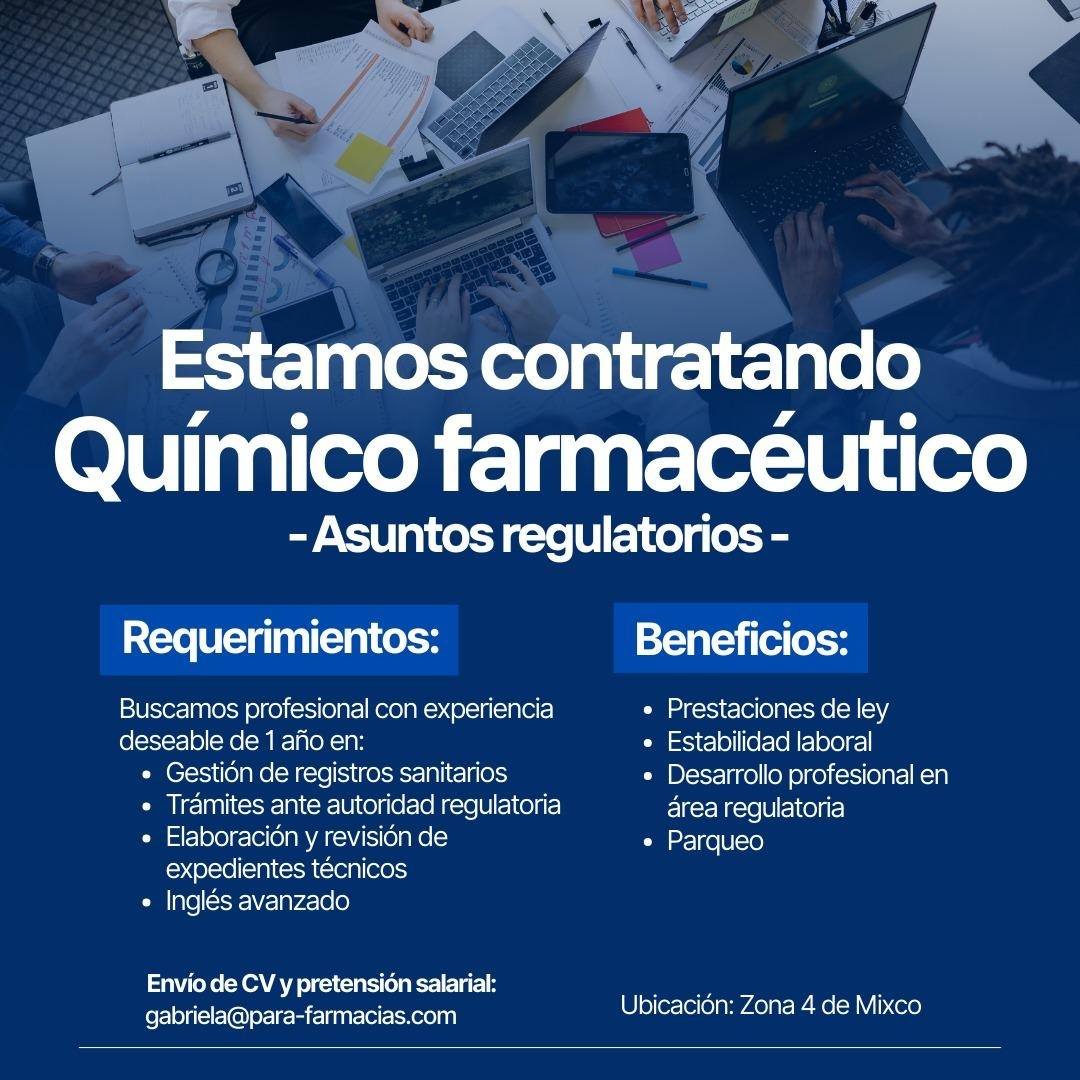 OFERTA LABORAL PARA QUÍMICO (A) FARMACÉUTICO (A)