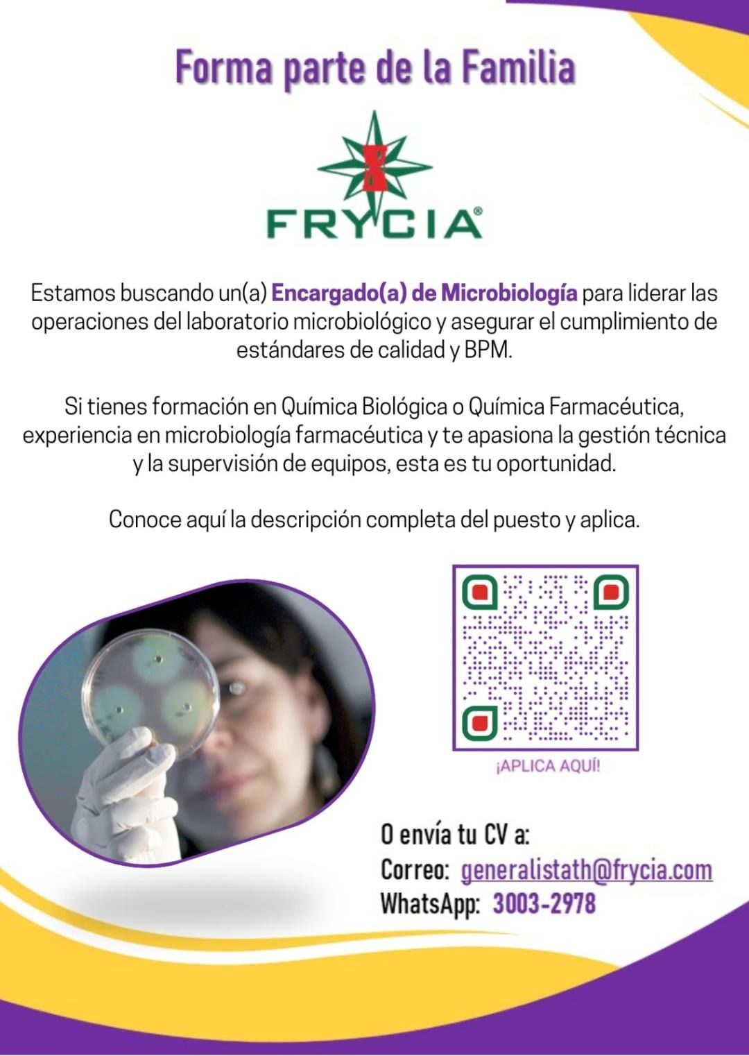 OFERTA LABORAL PARA QUÍMICO (A) BIÓLOGO (A) O QUÍMICO (A) FARMACÉUTICO (A)