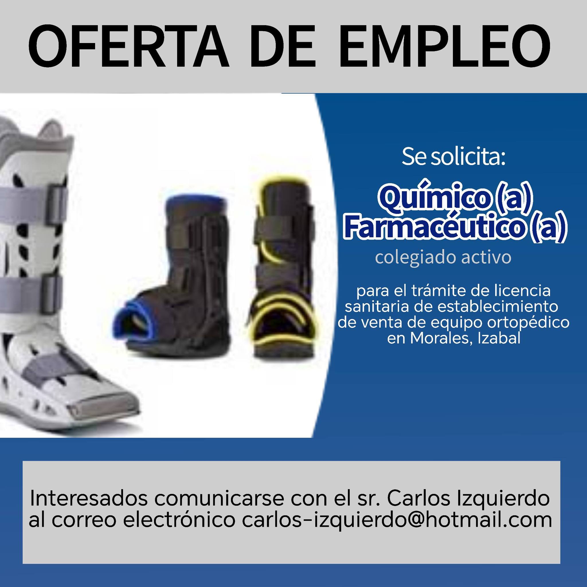 OFERTA LABORAL PARA QUÍMICO (A) FARMACÉUTICO (A)