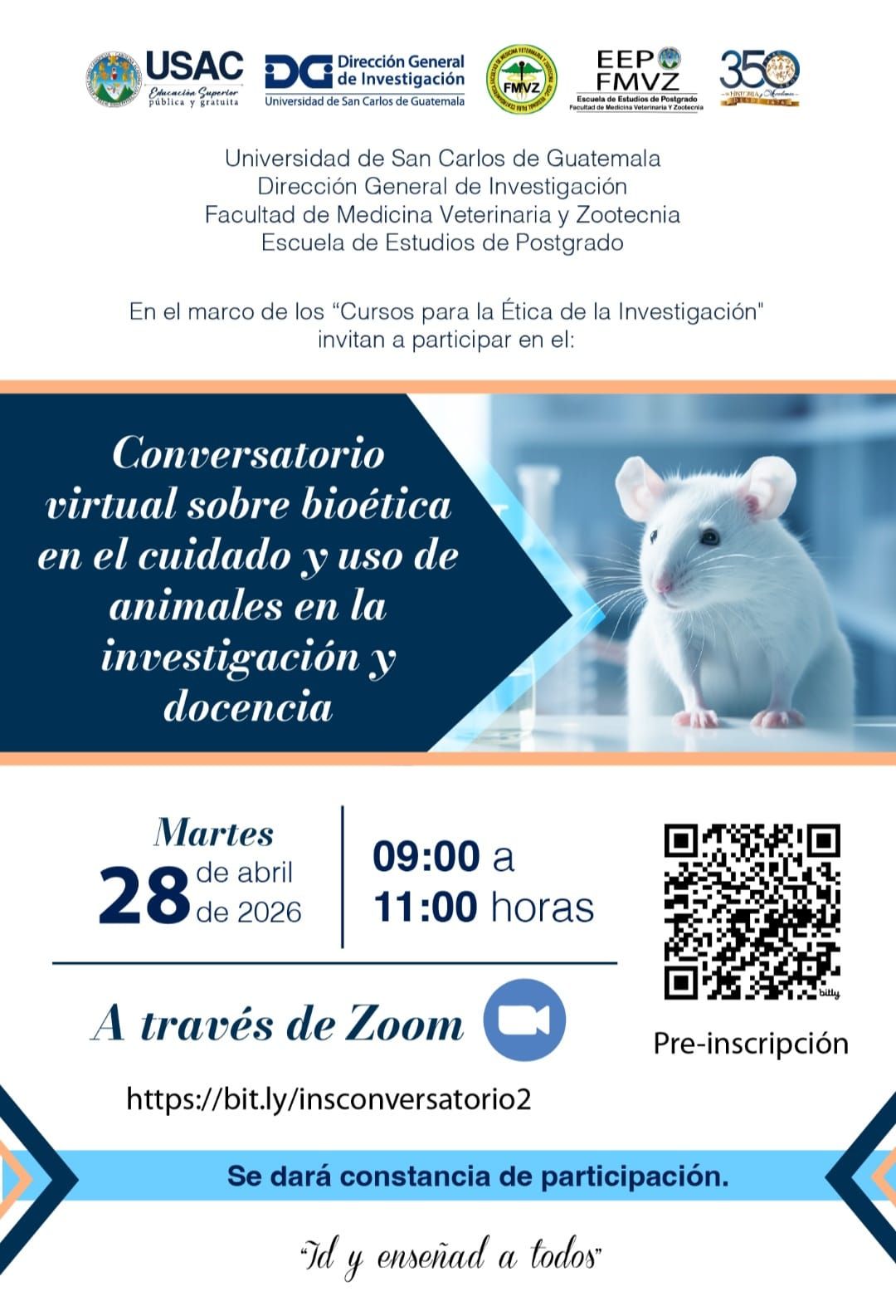 «Conversatorio virtual sobre bioética en el cuidado y uso de animales en la investigación y docencia»