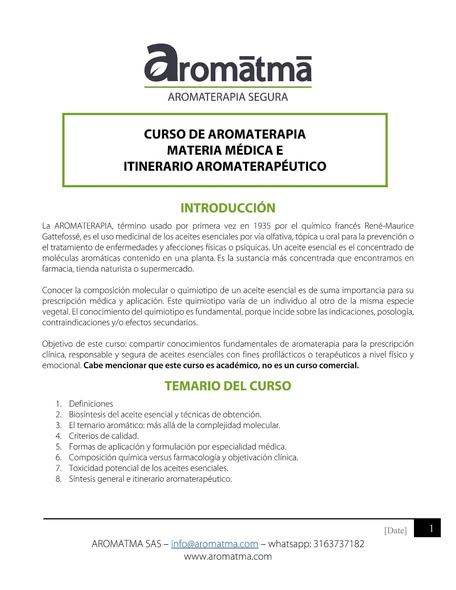 Curso de Aromaterapia: materia médicae itineriario aroterapéutico