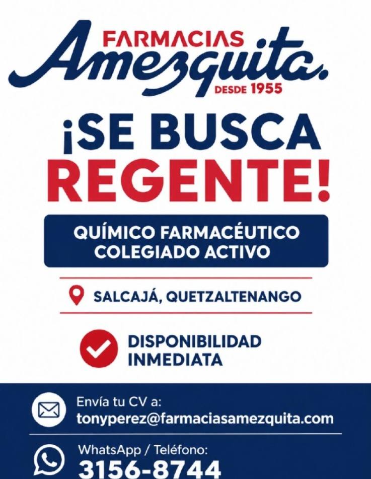 OFERTA LABORAL PARA QUÍMICO (A) FARMACÉUTICO (A)