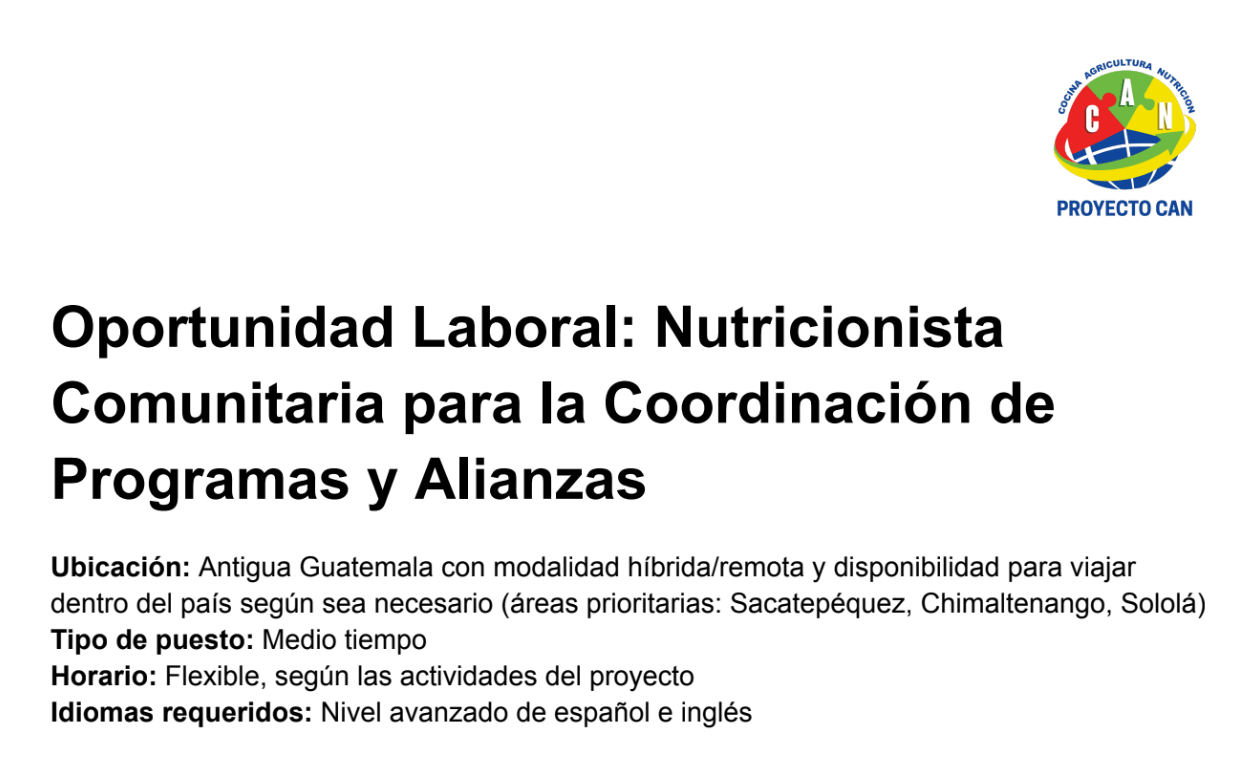 OFERTA LABORAL PARA NUTRICIONISTA