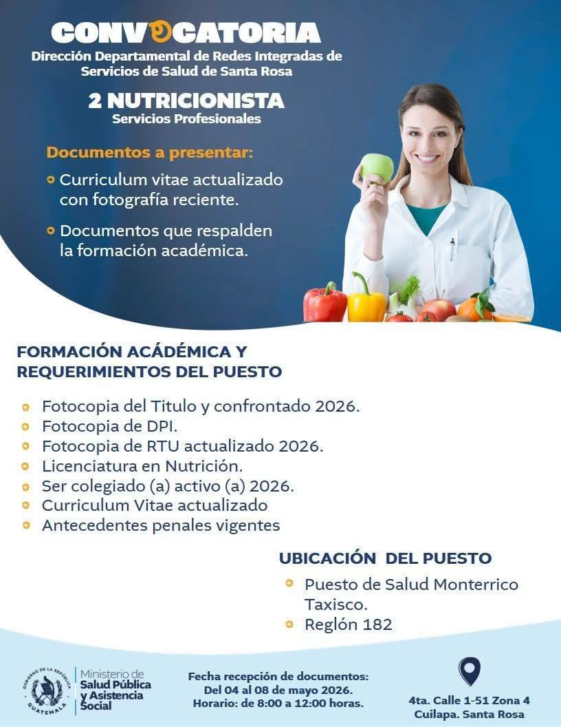OFERTA LABORAL PARA NUTRICIONISTA EN SANTA ROSA