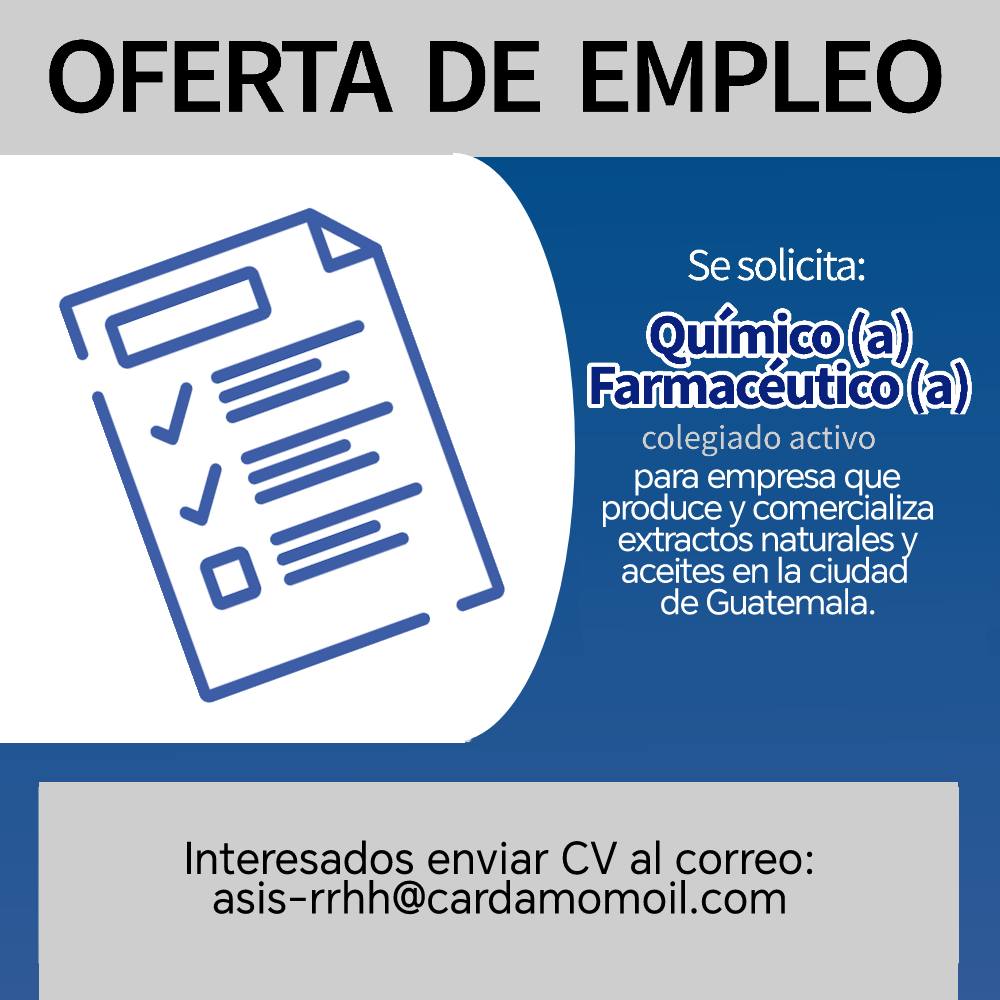 OFERTA LABORAL PARA QUÍMICO (A) FARMACÉUTICO (A)