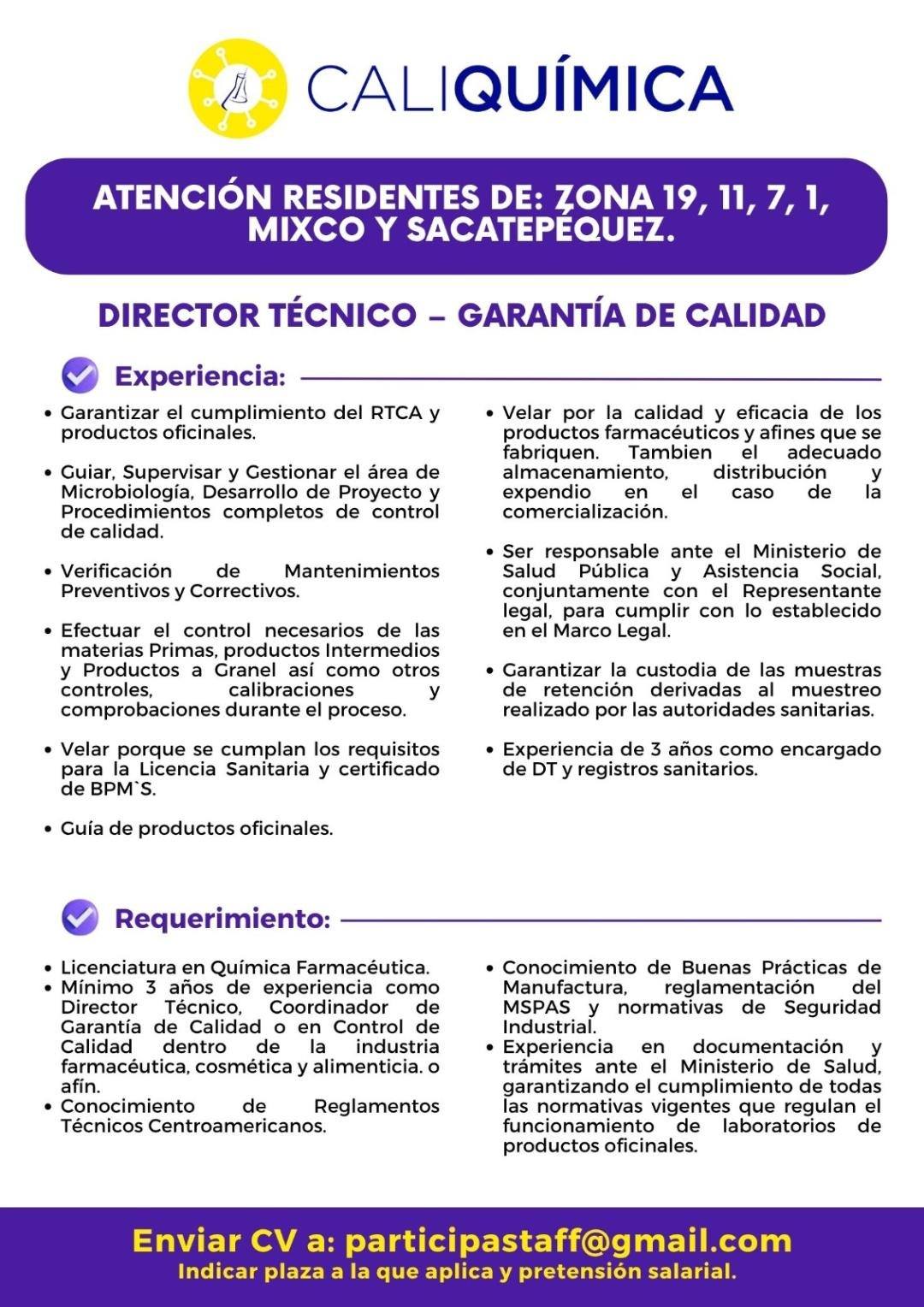 OFERTA LABORAL PARA QUÍMICO (A) FARMACÉUTICO (A)