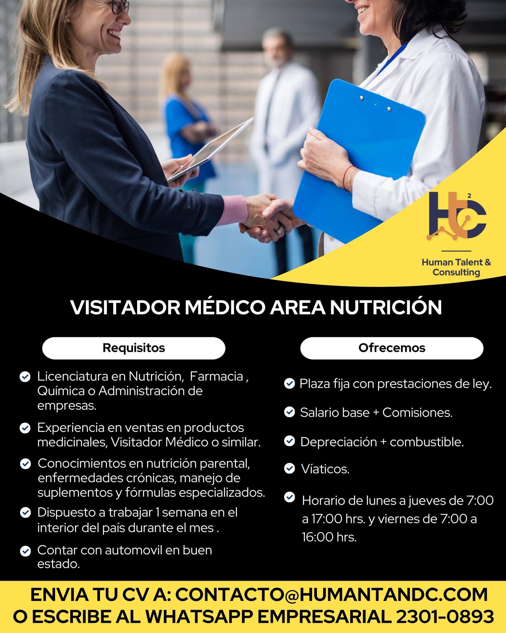 OFERTA LABORAL PARA NUTRICIONISTA O QUÍMICO FARMACÉUTICO