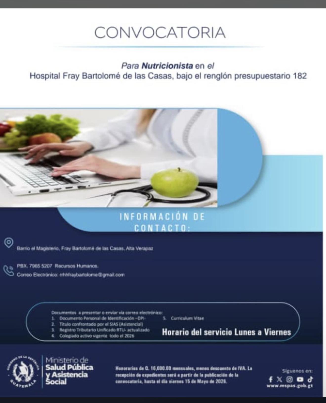 OFERTA LABORAL PARA NUTRICIONISTA EN ALTA VERAPAZ